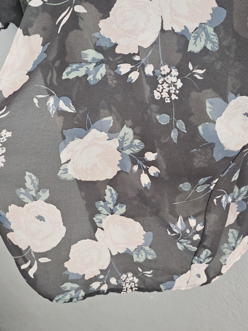 Maurices Sheer Floral Kimono Top - Black & Pink Womens L/XL Short Sleeve - Picture 3 of 8